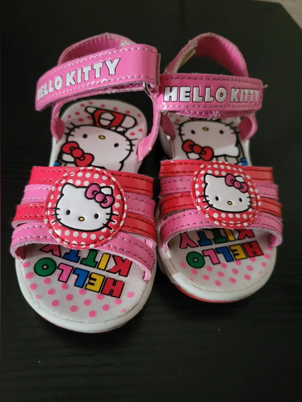Hello Kitty Pink & Red Girls' Sandals with Character Accents Size 6c